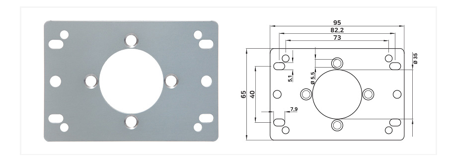 SANJUKS V6 MJ mounting plate dimensions and mounting-hole drawing